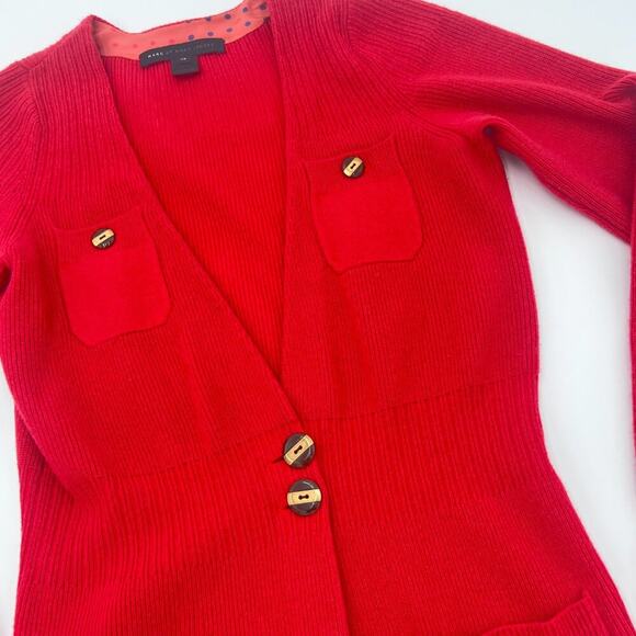 Y2K Vintage Cashmere Marc Jacobs Preppy Cardigan Button Sweater Button Red XS - Picture 2 of 5
